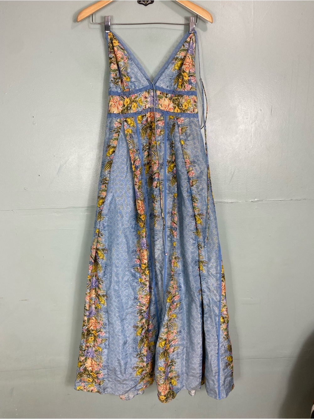 Anthropologie Bhanuni Veil Maxi Dress Blue Sleeveless Floral Lace Trim XS - Picture 2 of 6